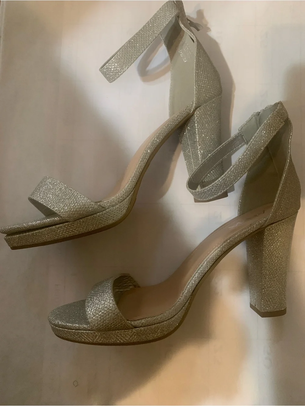 Anna Silver Glitter Ankle-Strap Heels